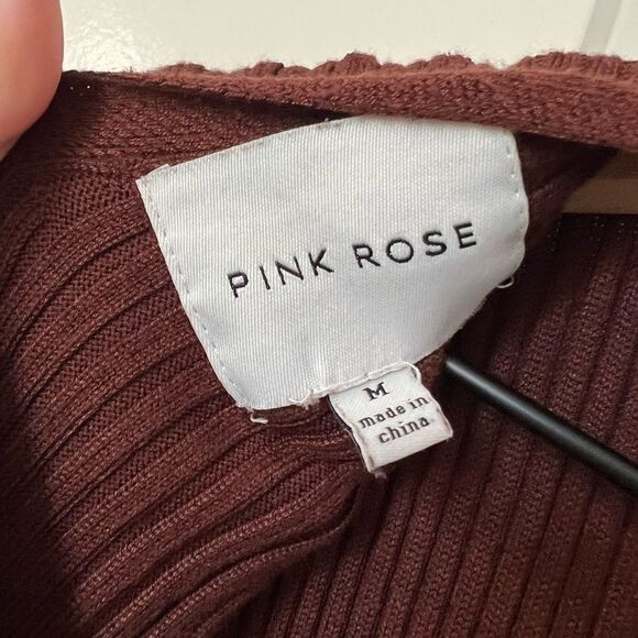 Pink rose brown dress size medium women’s fall dress M387 - Picture 4 of 6